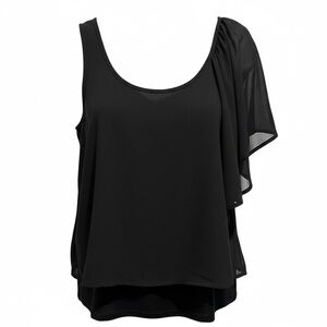 🖤 August Silk Black Asymmetrical Chiffon Top – Size M 🖤